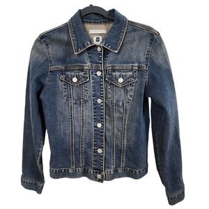 Jean Jacket Gap Stretch Lightly Distressed Denim Jacket Women's Size Medium EUC